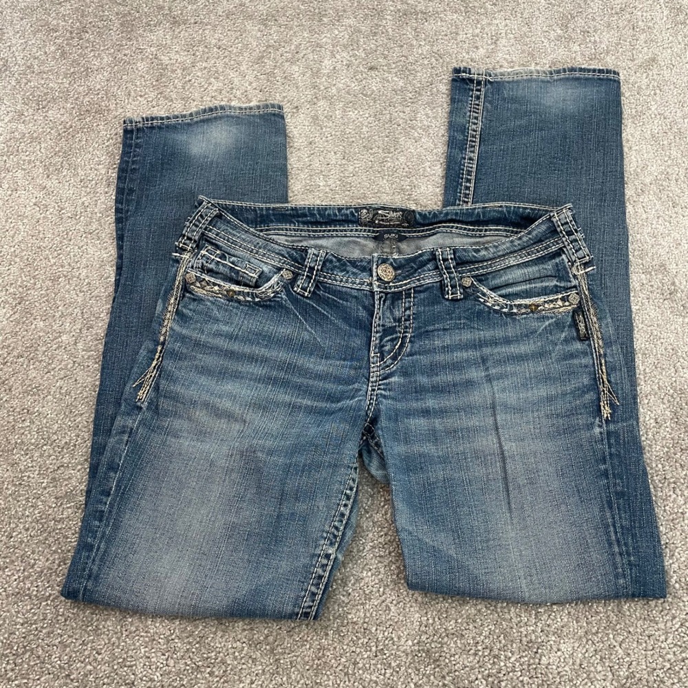 Silver Jeans Womens 34x32 Suki Low Straight Y2K Fading (Size Tag 30x32)